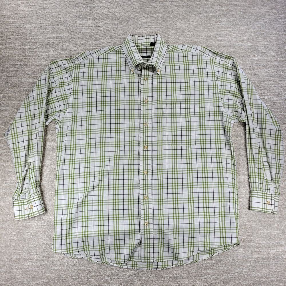 Burberry London Mens Shirt Large Green Plaid Button Down 100% Cotton